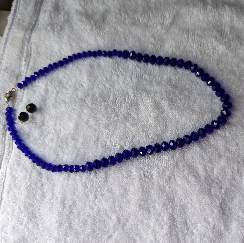 Blue Beaded Necklace with Earrings